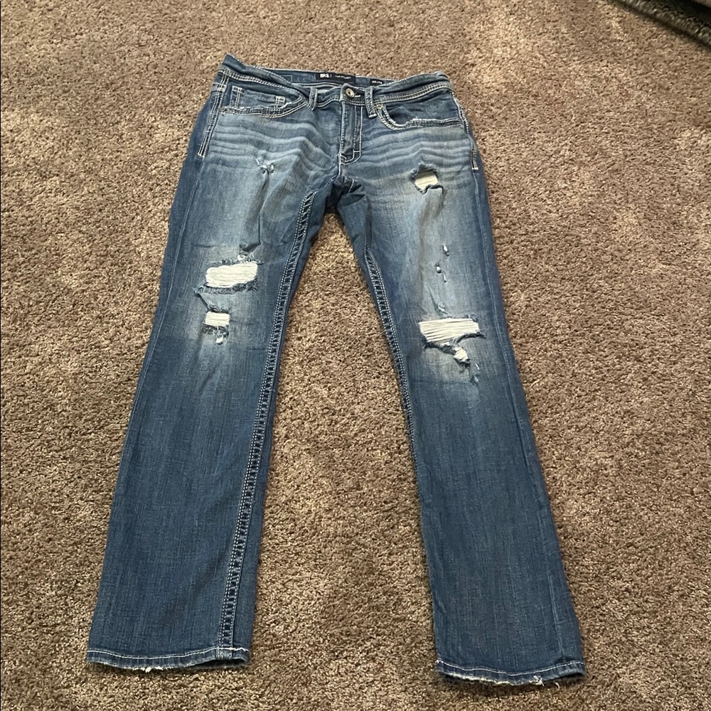BKE Jake Straight destructed stretch Blue Denim Jeans new